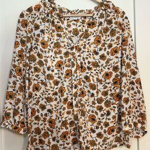 Market & Spruce Orange and White Floral Blouse